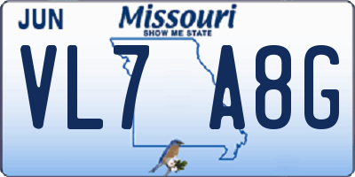 MO license plate VL7A8G