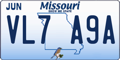 MO license plate VL7A9A