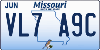 MO license plate VL7A9C