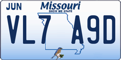 MO license plate VL7A9D