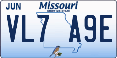MO license plate VL7A9E