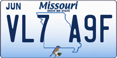 MO license plate VL7A9F