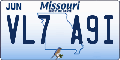 MO license plate VL7A9I