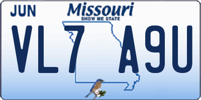MO license plate VL7A9U