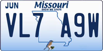 MO license plate VL7A9W