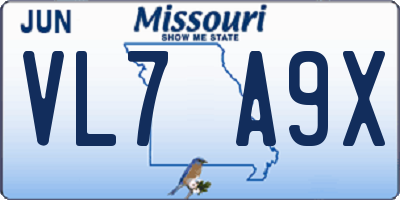 MO license plate VL7A9X