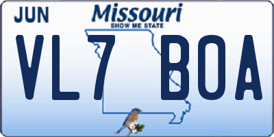 MO license plate VL7B0A