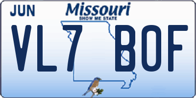 MO license plate VL7B0F