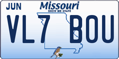 MO license plate VL7B0U
