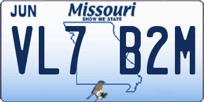 MO license plate VL7B2M