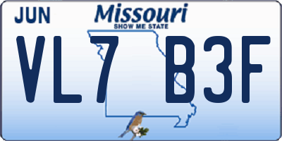 MO license plate VL7B3F