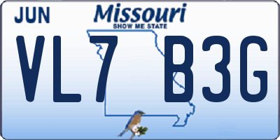 MO license plate VL7B3G