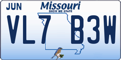MO license plate VL7B3W