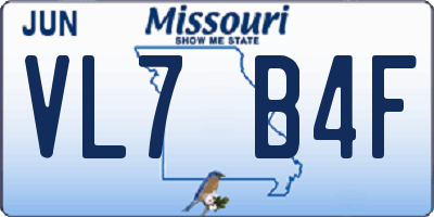 MO license plate VL7B4F