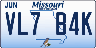MO license plate VL7B4K