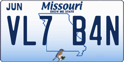 MO license plate VL7B4N