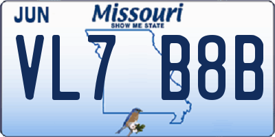 MO license plate VL7B8B