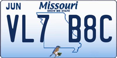 MO license plate VL7B8C