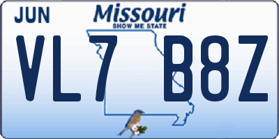 MO license plate VL7B8Z