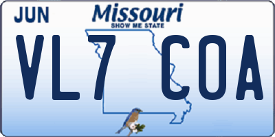 MO license plate VL7C0A
