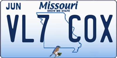MO license plate VL7C0X