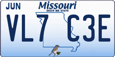 MO license plate VL7C3E