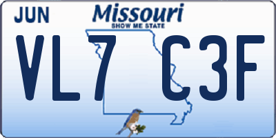MO license plate VL7C3F