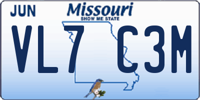 MO license plate VL7C3M