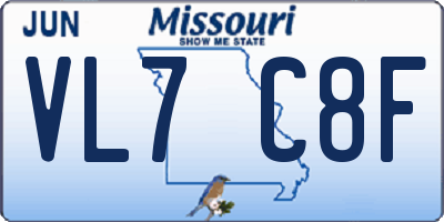 MO license plate VL7C8F
