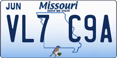 MO license plate VL7C9A