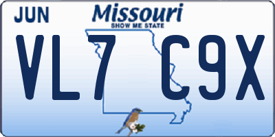 MO license plate VL7C9X