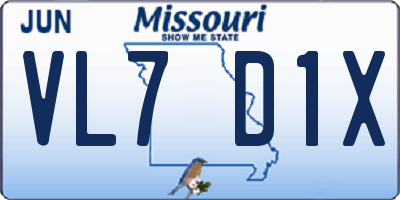 MO license plate VL7D1X