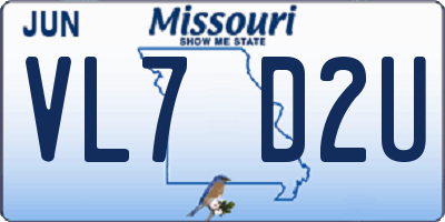 MO license plate VL7D2U