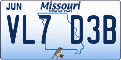 MO license plate VL7D3B