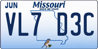 MO license plate VL7D3C