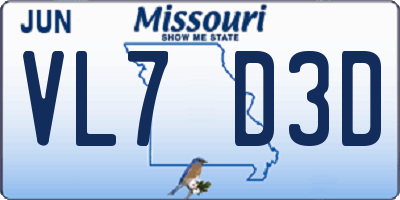 MO license plate VL7D3D