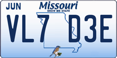 MO license plate VL7D3E