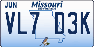 MO license plate VL7D3K