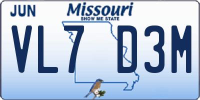 MO license plate VL7D3M