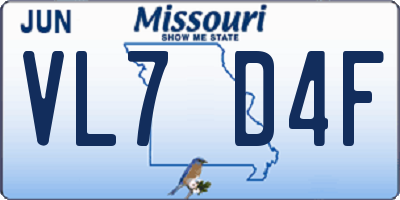 MO license plate VL7D4F