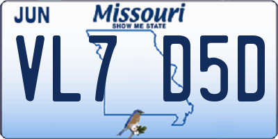 MO license plate VL7D5D