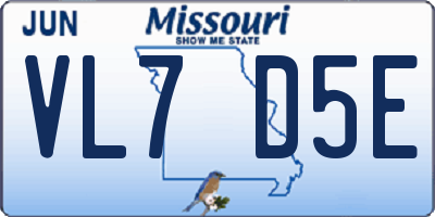 MO license plate VL7D5E