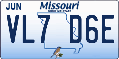 MO license plate VL7D6E