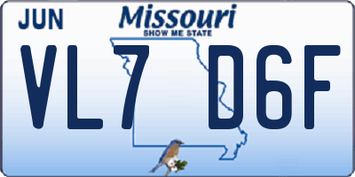 MO license plate VL7D6F
