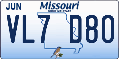 MO license plate VL7D8O
