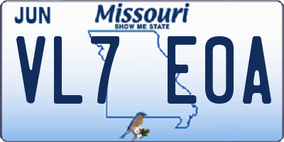 MO license plate VL7E0A