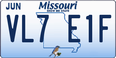 MO license plate VL7E1F