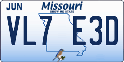MO license plate VL7E3D