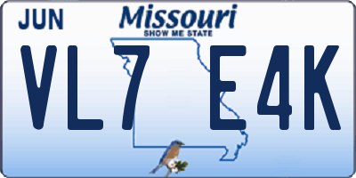 MO license plate VL7E4K
