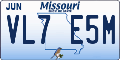 MO license plate VL7E5M